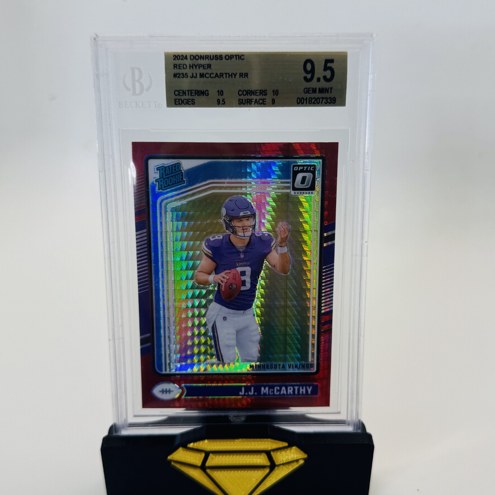 JJ MCCARTHY 2024 DONRUSS OPTIC #235 RC RED HYPER PRIZMS VIKINGS BGS 9.5 GEM MINT