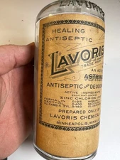 Antique 1920s Lavoris Mouthwash Bottle Labeled Embossed Minneapolis, Minnesota
