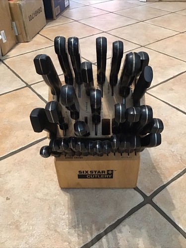 Juego de bloques de 30 ranuras Ronco SIX STAR madera maciza etiquetada con 30 cuchillos