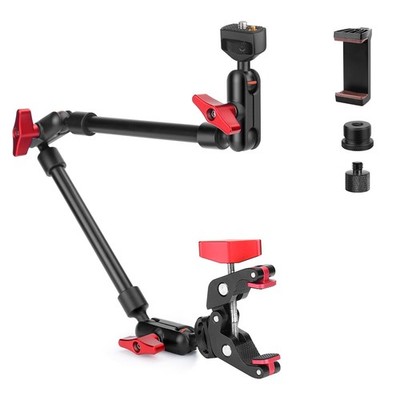 JEBUTU 22'' Magic Arm mit Klemme, 360° flexibler Kameratisch 22'', schwarz rot 