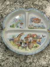 Vintage Pecoware Child's Melamine Divided Plate, "Noah's Ark" Toddler Plate
