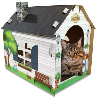 ASPCA Cardboard Cat House Hideaway Playhouse with Cat Scratcher Scratching Pad 1