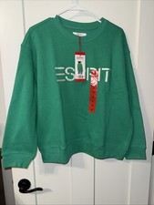 Esprit Women's Logo Fleece Crewneck Sweatshirt GREEN Viral 80's Costco MED NEW