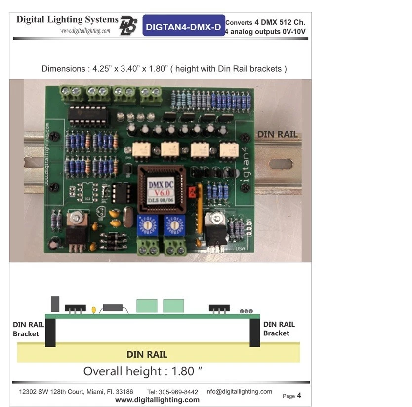 DIGTAN4-DMX-D: 4 ch. DMX decoder converter to 4 x 0-10V dimmer controls M in USA - Image 3 of 3