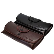 Double Snap Belt Loop Eyeglass Case PU Leather - Black Brown - 2 Pack
