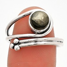 Adjustable Black Flower Fossil Coral 925 Sterling Silver Ring s.8 Jewelry R-1276