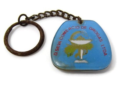 Vintage D. Silva Pharmacy Keychain Brazil Advertising Fob Drogaria Perfumaria