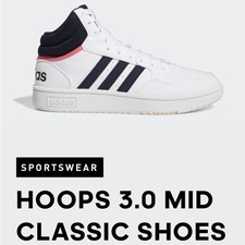 Adidas Hoops 3.0 Mid Classic   White/Navy/Pin...