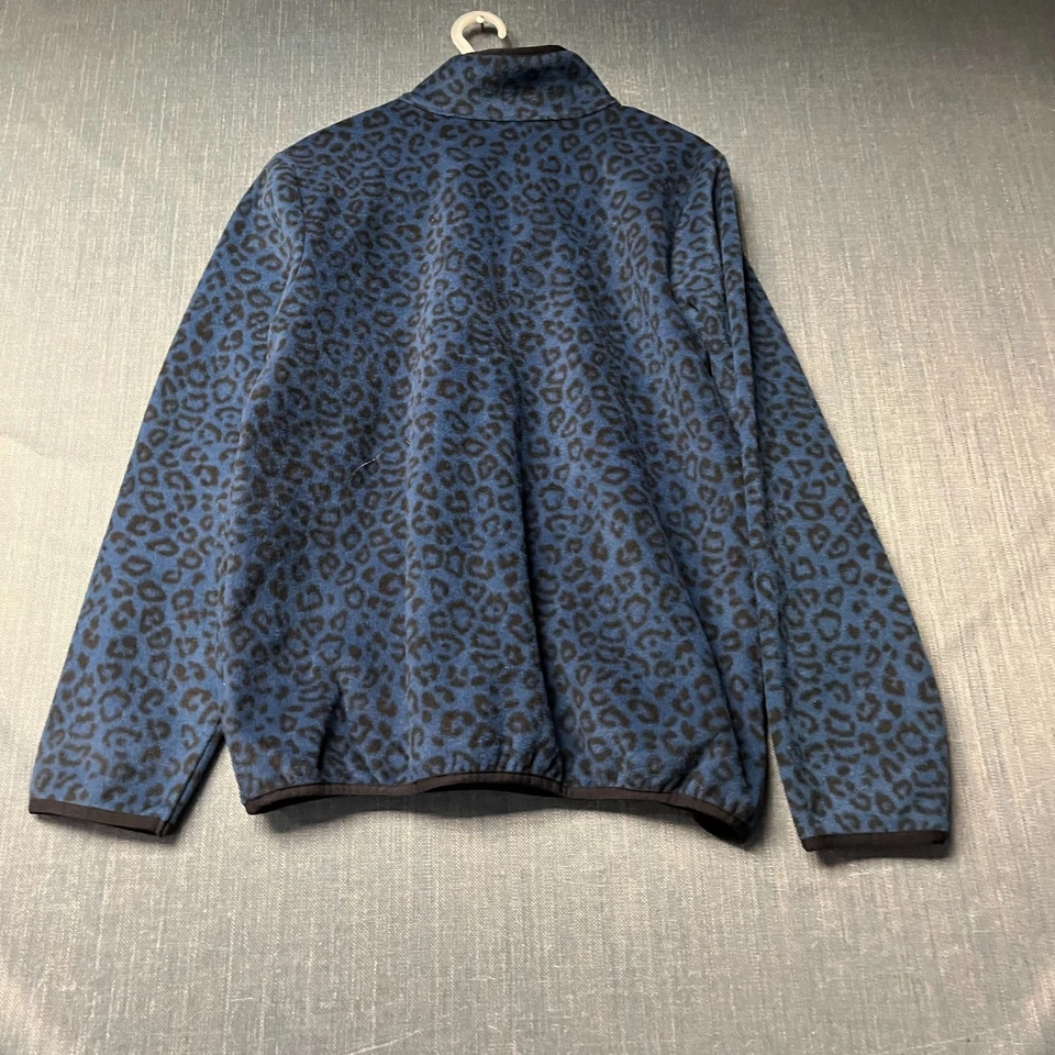 Pullover polar Susan Graver Weekend para mujer talla S azul estampado de leopardo cremallera 1/4 Foto 4 de 4