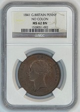 1841 G.B. Penny - No Colon - NGC MS62 BN, Young Victoria