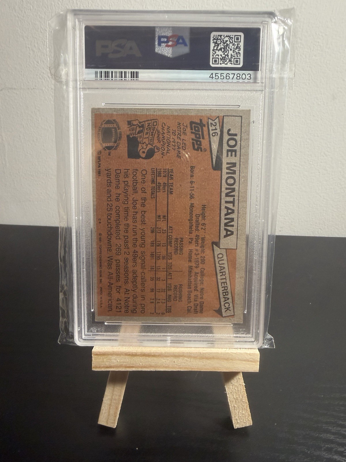1981 TOPPS JOE MONTANA PSA 7 view 2