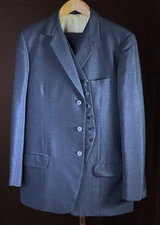 Tailor made, three piece wool mohair, mens blue suit
