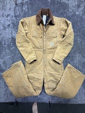 Carhartt Double Knee Duck Canvas Coveralls Quilt Lined Union USA Made 34 Short