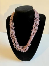 Delicate Pale Pink Bead Multi Strand Statement Necklace. Cool Color!