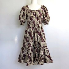 Ulla Johnson Juniper Dress 4 Cream Purple Brown Print Tiered Puff Sleeve Cotton