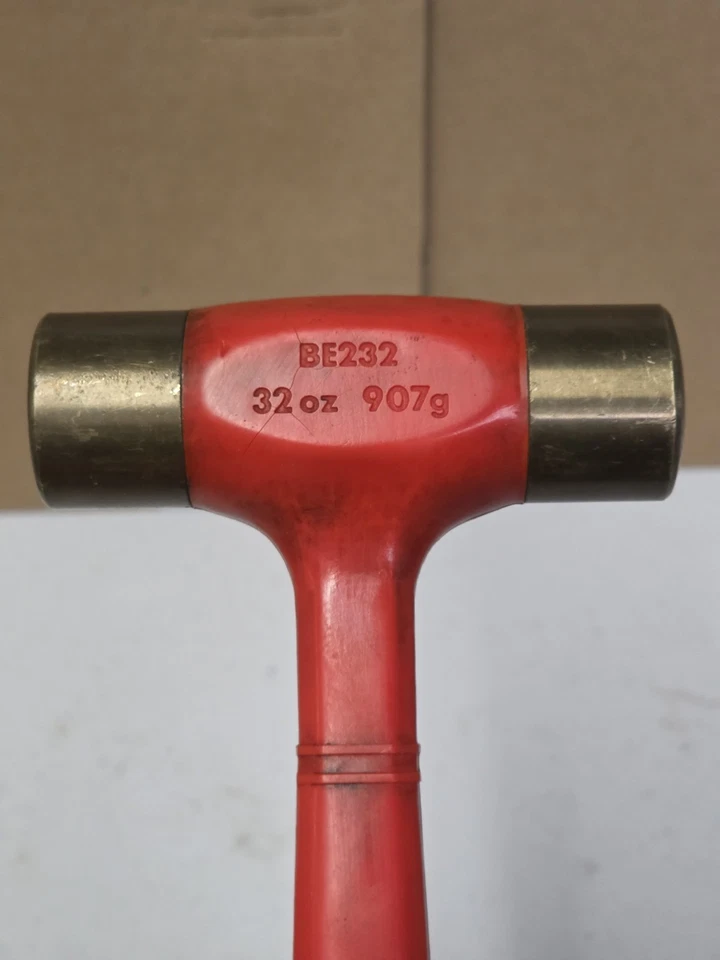 复古 SNAP-ON BE232 黄铜死锤手柄 32 盎司红色美国 — 第 2/4 张图片