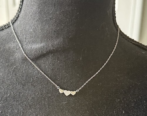 STERLING TRIPLE HEART NECKLACE WITH PAVE CZ CENTER ACCENT 16.25-18” - Picture 2 of 9