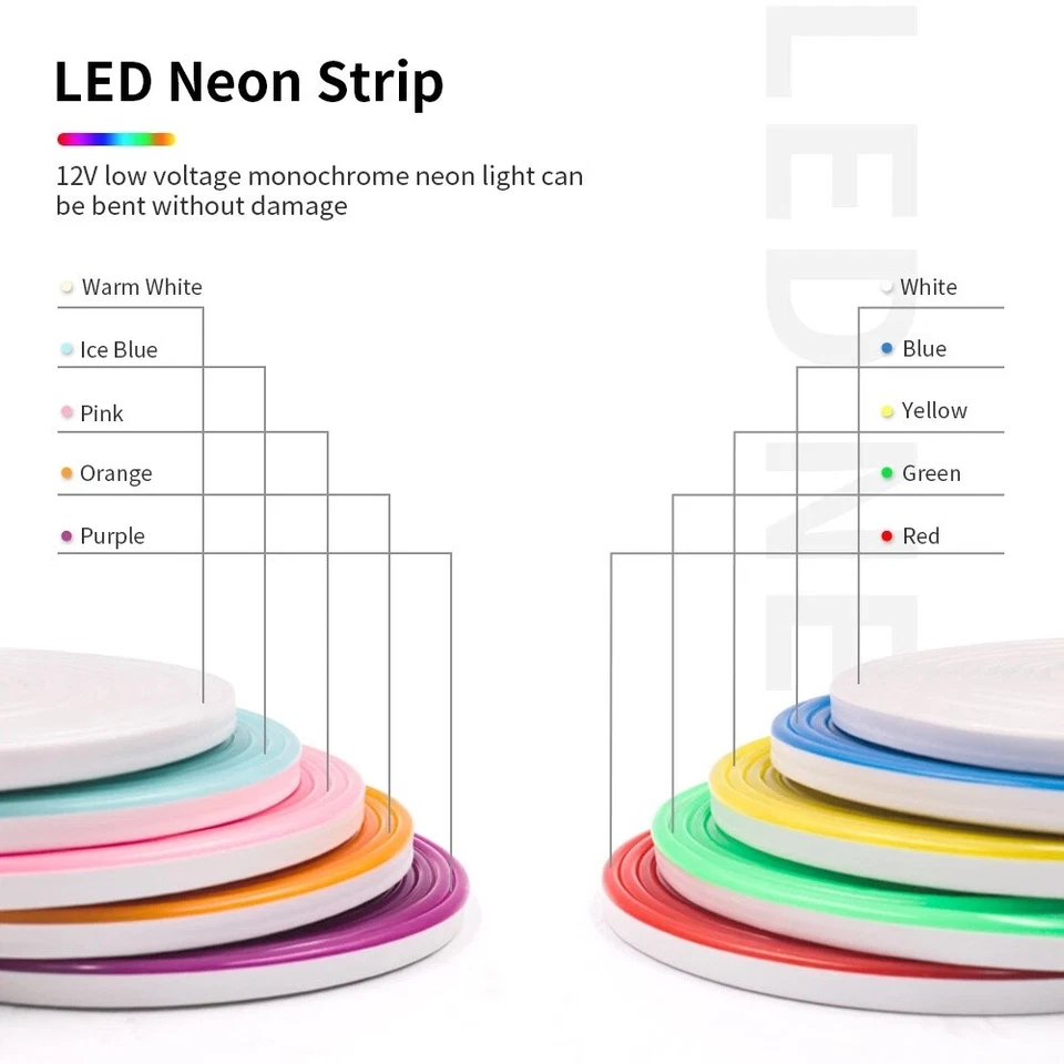 12V Flexible LED Strip Waterproof Sign Neon Lights Silicone Tube 1M 5M 10M USA - Image 4 of 4