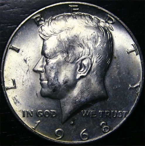 1968 D Kennedy Half dollar 40% Silver 50c US Coin Denver Mint BU Uncirculated