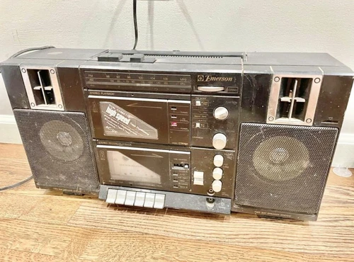 Vintage Emerson Dual Tape Deck Am/fm Radio Boombox *Read Description*