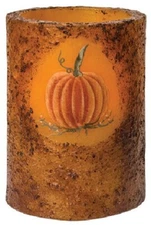 New Primitive Grungy FALL PUMPKIN PILLAR CANDLE LED Battery Timer Light