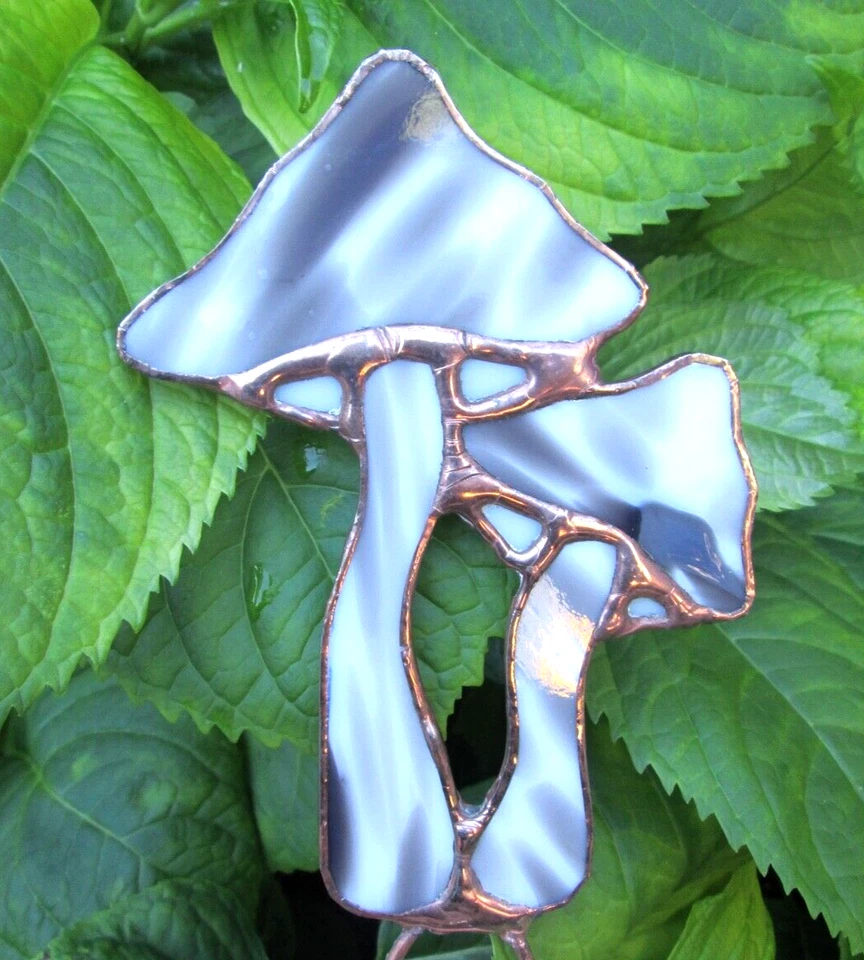 Stained Glass Mushroom Garden Stake (Black & White) Fun Decor Gifts - Image 4 of 4