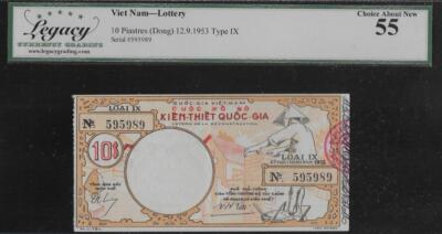 Vietnam 10 Piastres Dong Lottery 12. 9. 1953 Type IX LCG 55