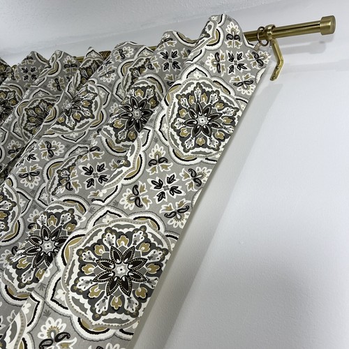 Waverly Grey Gold Medallion Floral Curtain Drape Set of 2 Panels 42”x83” - Picture 5 of 10