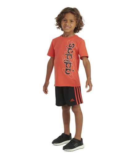Adidas BRIGHT RED Toddler & Little Boys 2-Pc. 3-Stripes Mesh Shorts Set, US 4 - Bild 4 von 6