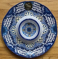Palm Blue Floral SPANISH Tile MELAMINE Chip And Dip Serving Tray Platter