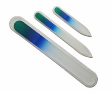 3 Pc Authentic Czech Etched Crystal Glass Manicure Nail File Set Many Colors