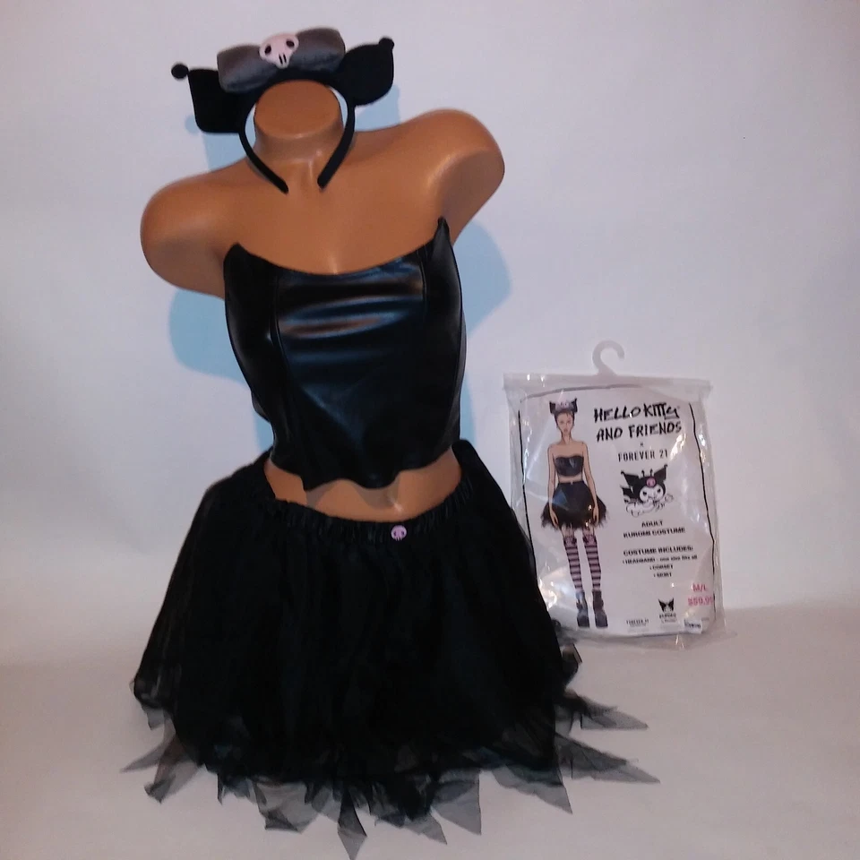 Disfraz Hello Kitty Kuromi Adulto Pequeño Mediano S/M Negro Diadema Corsé Falda Tu Foto 3 de 4