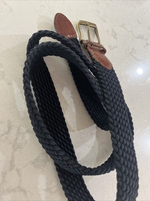 PAUL STUART Woven Nylon Stretch Belt Solid Brass Buckle sz 42  navy blue