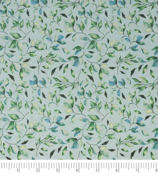 Teal Vines Watercolor Cotton Fabric 44 Inches Wide-image