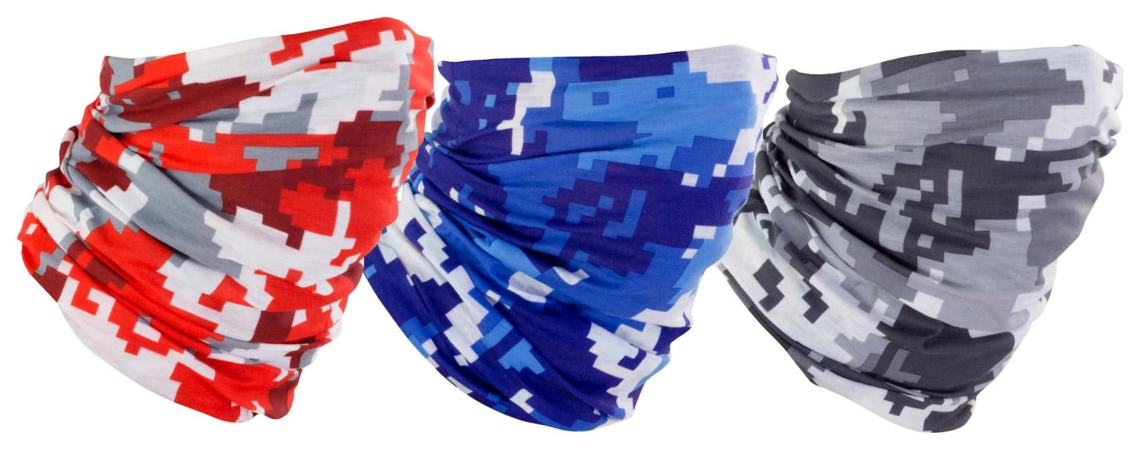 Motorcycle Face Mask Neck Tube Triple Pack Digital Camo Bandana Skull Cap 3 Pack