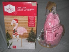 NEW 32" Christmas Holiday Lighted Plush Pink Flamingo Tinsel Decor w/ Scarf Hat