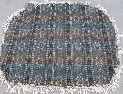 Vintage Decke Überwurf handgewebt oval Fransen 8 spitze Sterne 65”x56” - Bild 8 von 10
