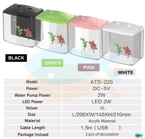 SUNSUN Small Desktop 4L Acrylic Ecological Fish tank with LED light and Filter - image 2 of 4