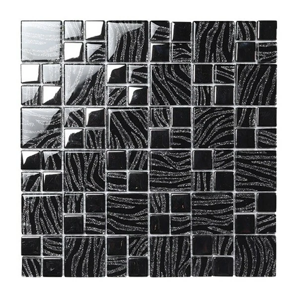 MOSAICO bagno vetro RIVESTIMENTO PIASTRELLE su rete 30x30cm BOXER BLACK SILVER - Immagine 4 di 4