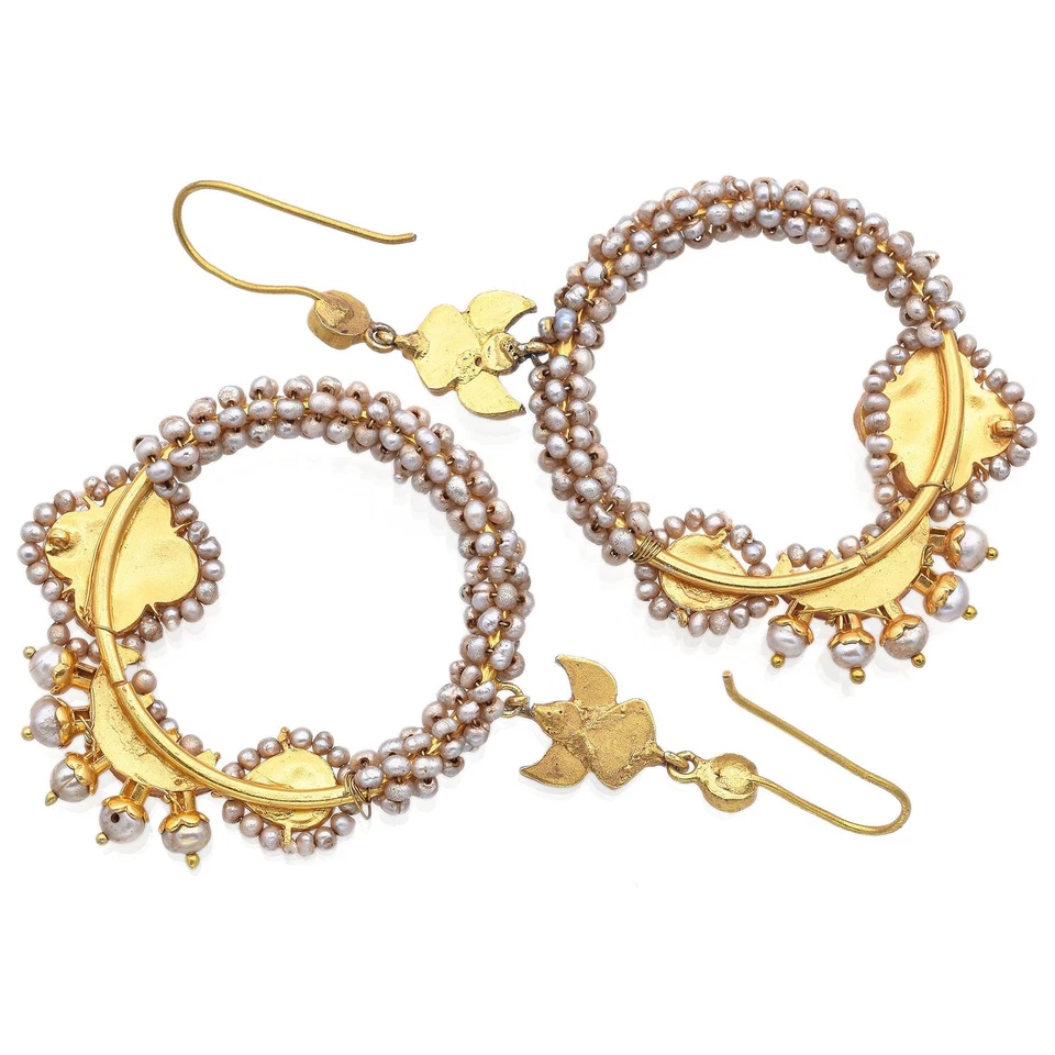 Pendientes Kundan Chandbali tradicionales de zafiro con perlas rubí vermeil oro Estate Foto 2 de 4