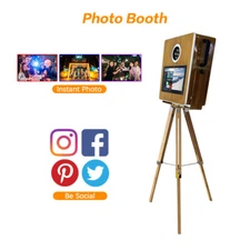 Wooden Photo Booth with Built-In LCD Display Wood Grain Photography Booth