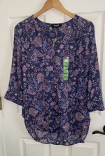 NWT Nine West Jeans Blouse Women's Large Paisley 3/4 Sleeve Popover Button