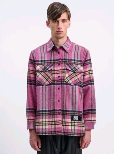 We11done Welldone Jacket Mens Womens One Size Pink English Check Wool Shacket - Picture 2 of 15