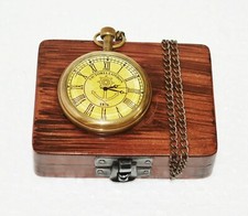 Antique Vintage Maritime Victoria London Brass Pocket Fob Watch With Wooden Box