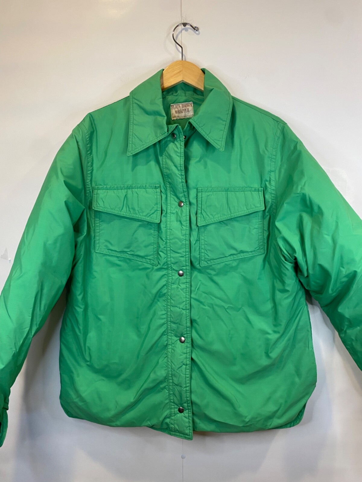 VTG Plain Brown Wrapper Snap Front Jacket Bright … - image 1