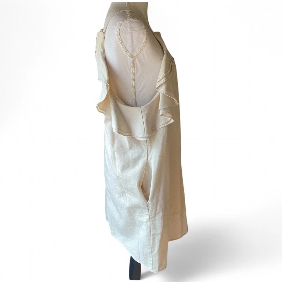 Linen Lux Linen Blend Ivory Ruffle Accent Mini Dress XL lined minimalist preppy - Image 4 of 4