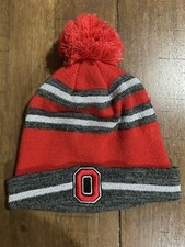 Ohio State Fan1 OSU Buckeyes Women Cuffed Knit Winter Beanie Hat Cap Pom Pom EUC