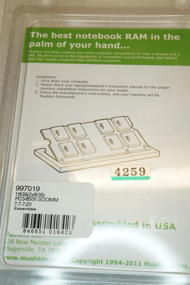 Mushkin Enhanced Essentials 16GB (2 x 8GB) 204-Pin DDR3 SODIMM P/N 997019 - Image 3 of 4