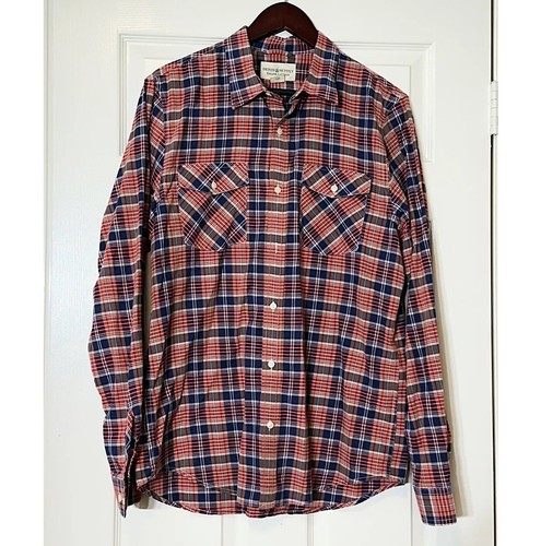 Camisa De Colección Denim Supply Ralph Lauren Para Hombre Abotonada Roja Azul A Cuadros Talla L - Imagen 3 de 9