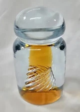 Blenko Glass Air Twist Paperweight Clear Amber Glass Controlled Bubble 